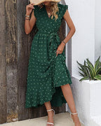 Dames maxi jurk met volantdetails - luchtige gelaagde strikjurk voor zomerevenementen