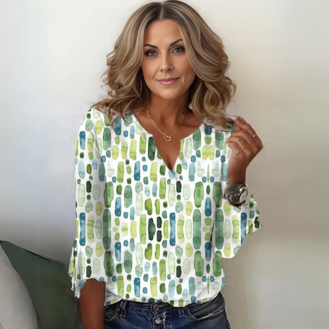 Dames casual katoenen blouse met lichte groen print – voor dagelijks gebruik