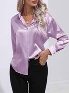 Satin blouse met knopen - elegante dames blouse met lange mouwen