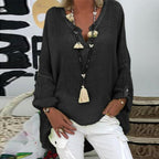 Dames linnen blouse met ontspannen pasvorm - stijlvolle en lichte top voor elke gelegenheid