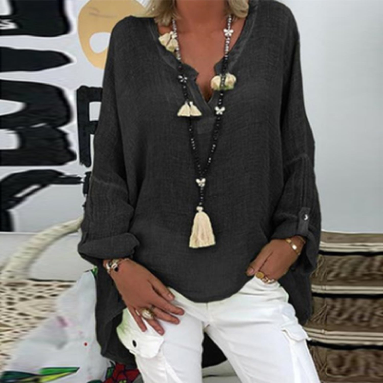 Dames linnen blouse met ontspannen pasvorm - stijlvolle en lichte top voor elke gelegenheid