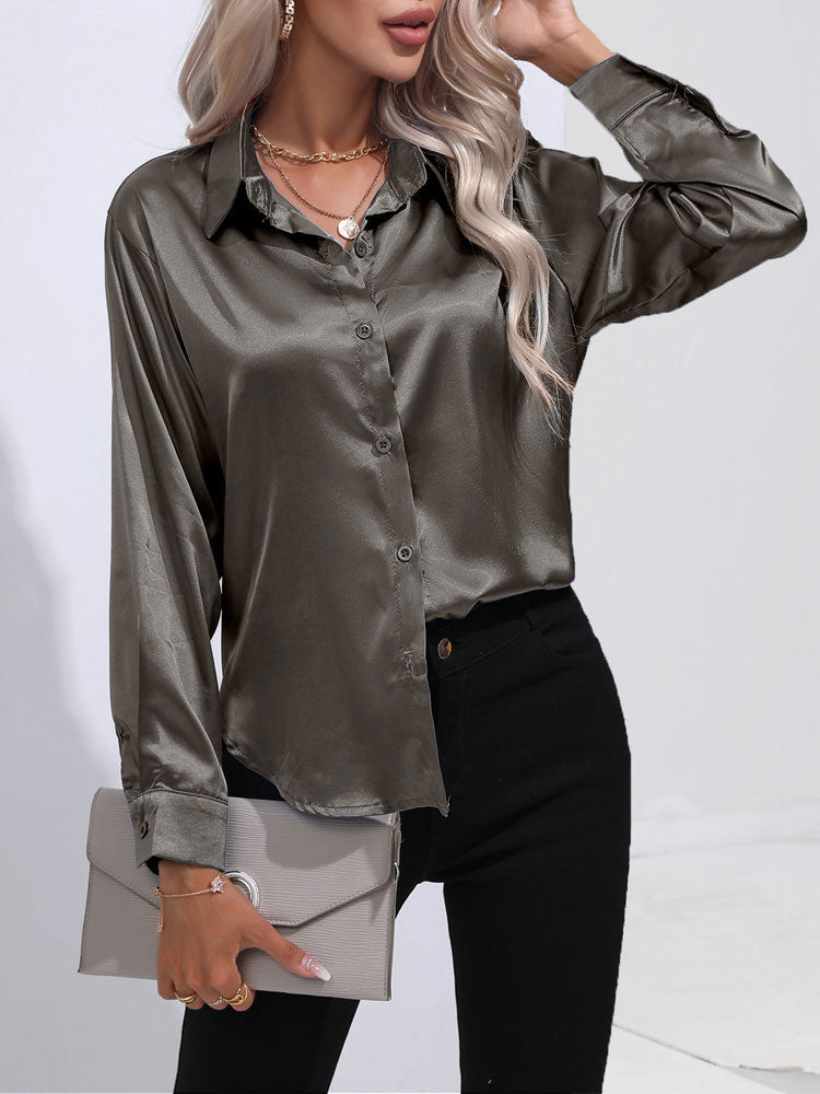 Satin blouse met knopen - elegante dames blouse met lange mouwen