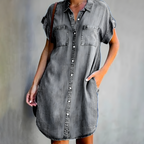Dames denim shirtjurk met zakken - relaxte short sleeve tuniek voor casual uitjes