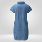 Dames denim shirtjurk met zakken - relaxte short sleeve tuniek voor casual uitjes