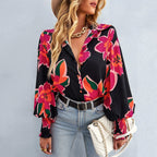 Damesblouse met bloemenprint - elegante dagelijkse outfit - lange mouwen casual top, lichte stof