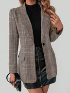 Dames bruine geruite blazer, tailored fit - chique layering jasje van kwaliteit stof