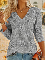 Dames boho top - elegante, gestreepte blouse met lange mouwen