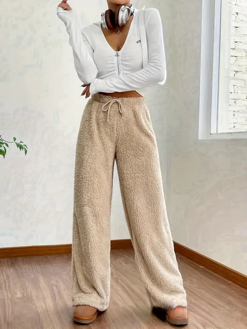 Fleece wijde broek - gezellige dames loungewear onderstukken - Bakkermode.nl