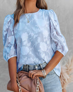Dames bloemen chiffon blouse - stijlvolle top met pofmouwen voor een verfijnde look