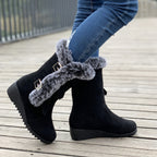 Faux fur gebochelde wedge boots - stijlvolle winterboots voor dames