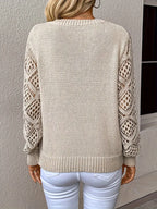 Dames gebreide trui met elegante v-hals - lichtgewicht pullover met kanten mouwen voor casual wear