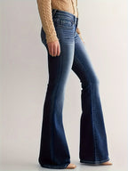 High-waisted flared jeans - medium blauwe dames denim broek