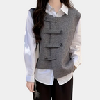 Gezellige dames waistcoat - stijlvolle grijze vest met unieke knopen