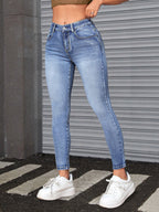 Blauwe skinny jeans - hoge rekbare denim broek voor dames