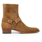 Suède enkellaarzen dames – puntneus met gespsluiting