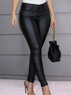 Zwarte high-waisted skinny jeans - trendy faux leren broeken voor dames
