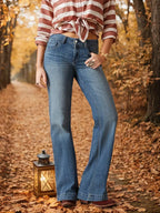 Dames trendy uitlopende denim - casual mode in blauw