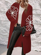 Gebreide cardigan - elegante oversized cardigan voor dames met bloemendetails - Bakkermode.nl