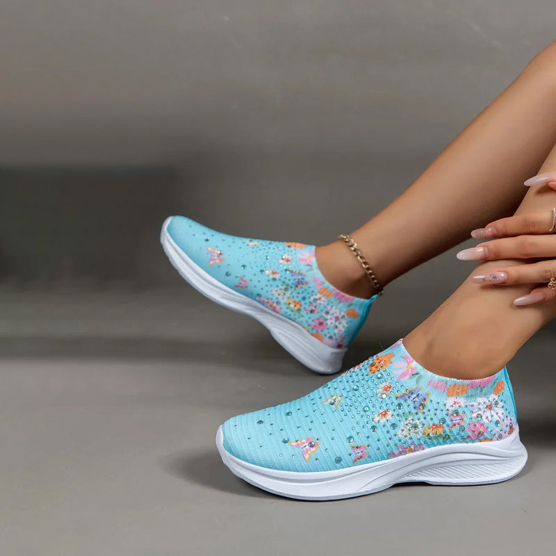 Orthopedische sneakers - dames slip-on schoenen met bloemenpatroon