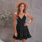 Dames gelaagde zomerjurk - stijlvolle v-hals spaghettibandjes