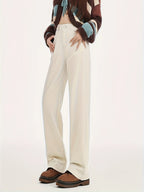 Zijdeachtige wide leg trousers - trendy ivoorwitte hoge taillebroek voor dames