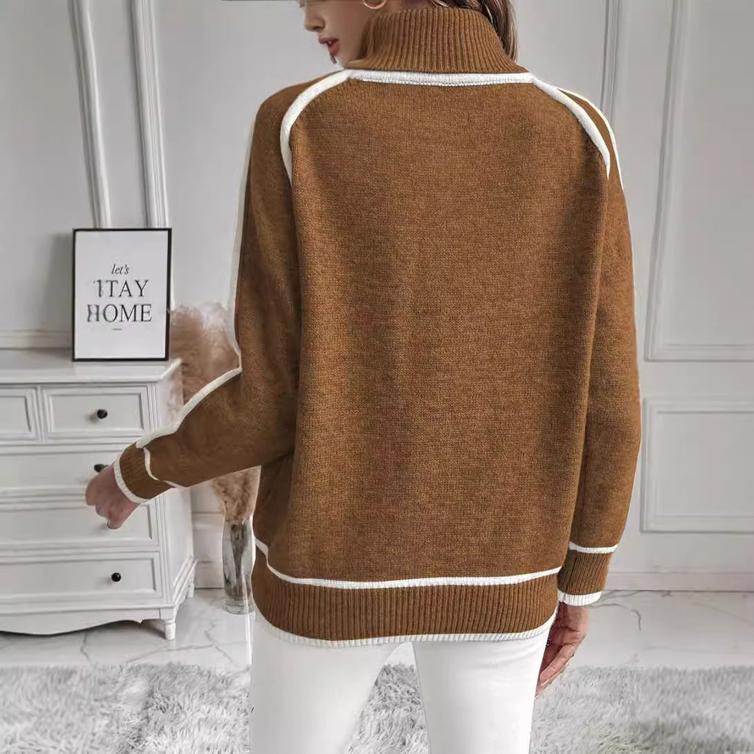 Stijlvolle dames coltrui met contrasterende stiksels - casual oversized sweater - Bakkermode.nl