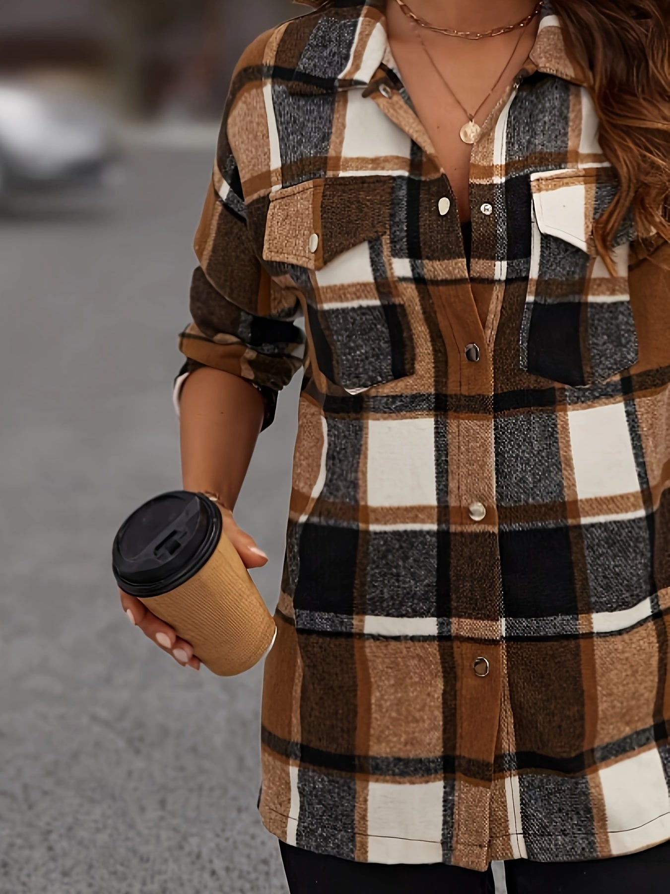 Gemêleerde kleurcheck overhemd - veelzijdige lange mouwen dames overshirt