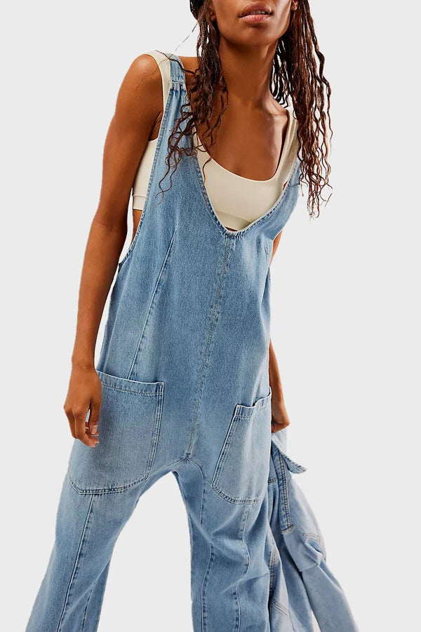 Dames denim overall - relaxte pasvorm met zakken voor dagelijks gebruik