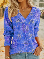Dames boho top - elegante, gestreepte blouse met lange mouwen
