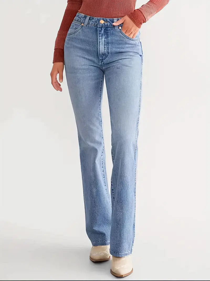 Dames bootcut jeans met hoge taille, slim fit, lichtblauw - casual denim broeken voor veelzijdige outfits