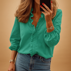 Damesblouse met ruches - elegante casual en zakelijke outfit - lichtgewicht top met vrouwelijke details