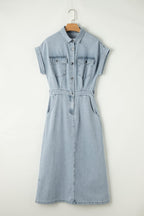 Denim maxidress - mooie blauwe knoop jurk voor dames