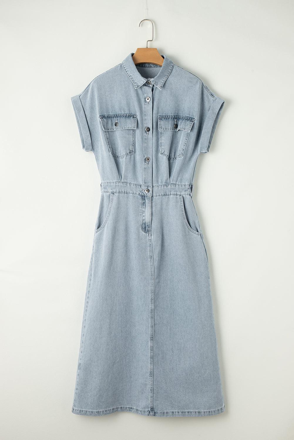 Denim maxidress - mooie blauwe knoop jurk voor dames