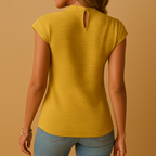 Dames textuur blouse - elegante kantooroutfit - lichte kort mouw top voor casual en semi-formele gelegenheden