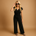 Dames jumpsuit met v-hals - stijlvolle wijde pijpen voor casual of kantoorgebruik