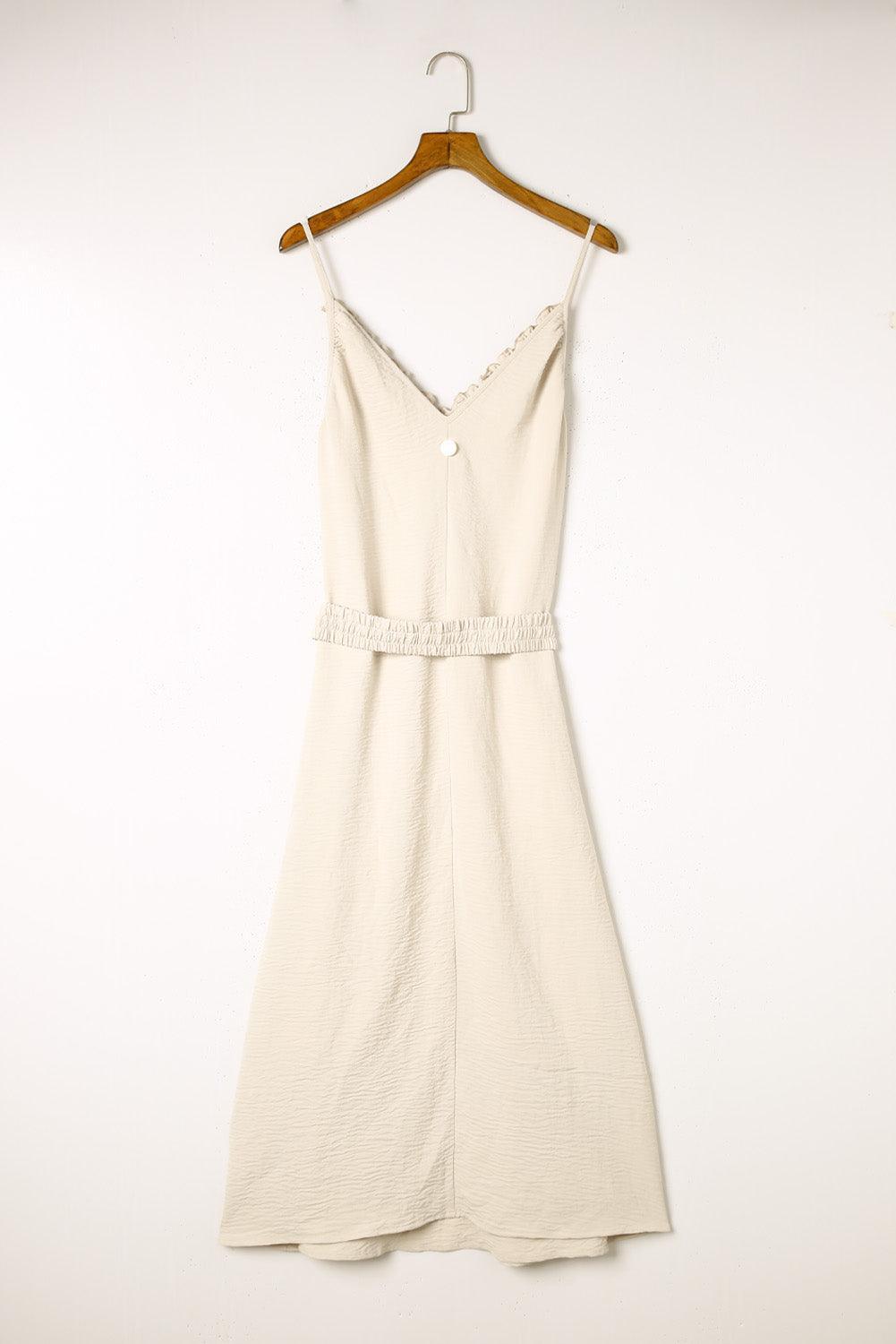 Maxi jurk - elegante beige damesjurk met ceintuur