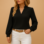 Dames v-hals blouse - elegante lange mouwen top voor chique casual stijl