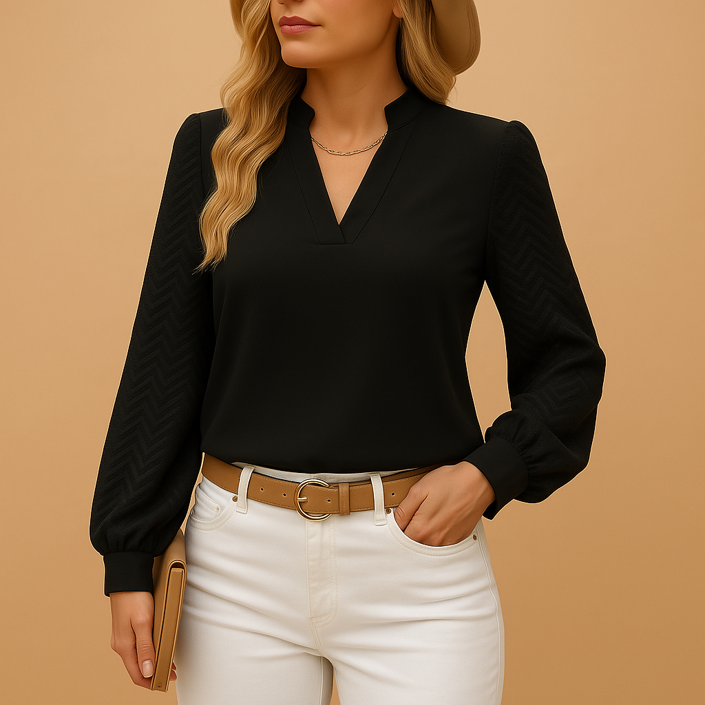 Dames v-hals blouse - elegante lange mouwen top voor chique casual stijl