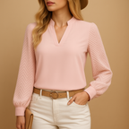 Dames v-hals blouse - elegante lange mouwen top voor chique casual stijl