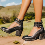 Dames enkellaarsjes met hak - stijlvol leren ontwerp met verstelbare banden voor casual en formele gelegenheden