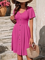 Dames casual jurk - korte mouwen knoopsluiting zomeroutfit voor dagelijks gebruik