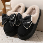 Warme pantoffels - dames huis slippers met pluche voering en strikdetail - Bakkermode.nl