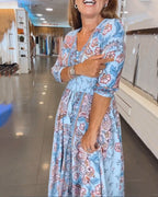 Maxi jurk - elegante v-hals bloemenprint jurk voor dames