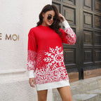Kerst sneeuwvlok trui jurk - losse pullover gebreide jurk met A-lijn voor dames - Bakkermode.nl