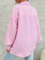 Roze gestreepte blouse - modieuze dames button-up top