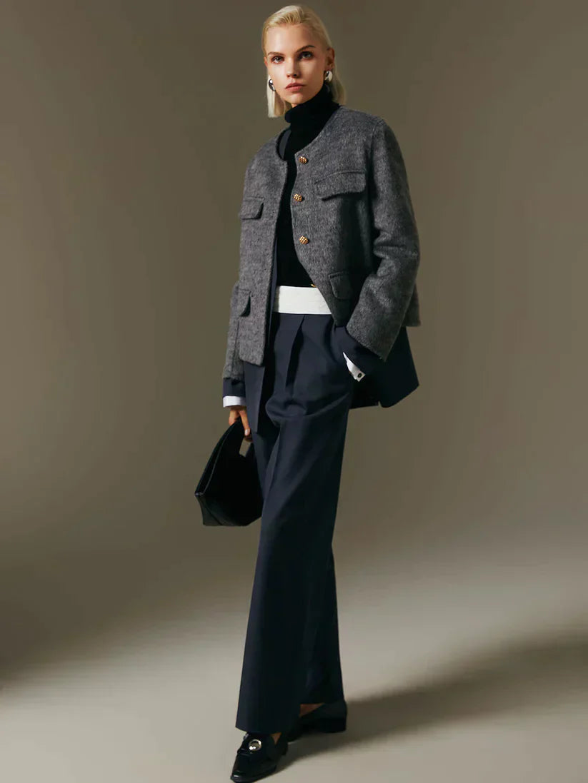 Dames grijze woljas - stijlvolle gebreide coat voor elke gelegenheid