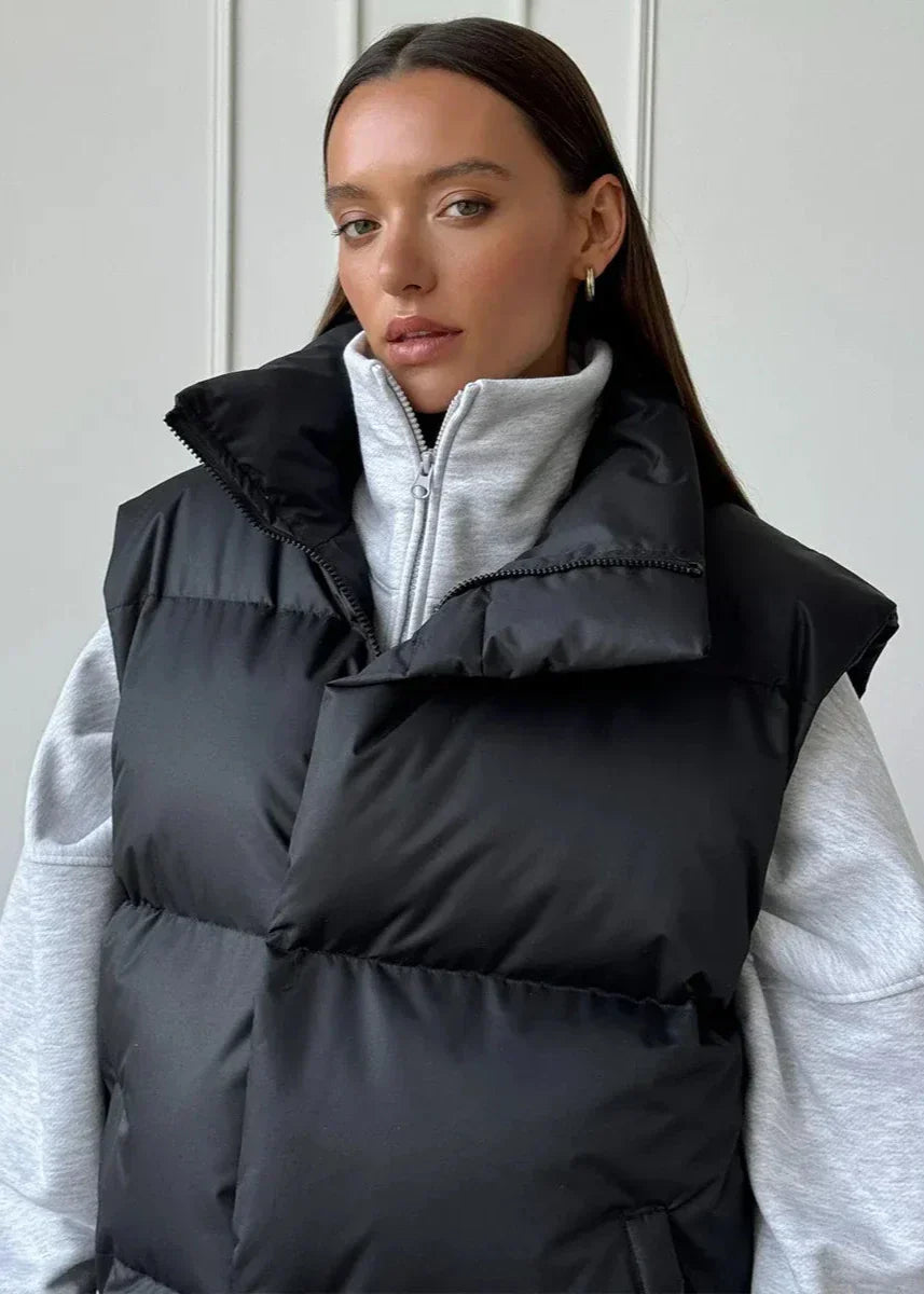 Gewatteerde katoenen vest - stijlvolle dames mouwloze buitenkleding