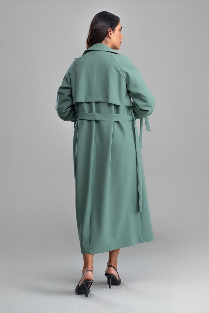 Trenchcoat met dubbele knopenrij voor dames - lange jas met ceintuur - Bakkermode.nl
