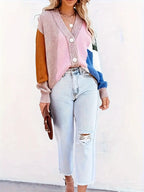 Geklede kleurblok cardigan - trendy rosa damescardigan - Bakkermode.nl