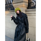 Leren trenchcoat - stijlvolle lange zwarte damesjas